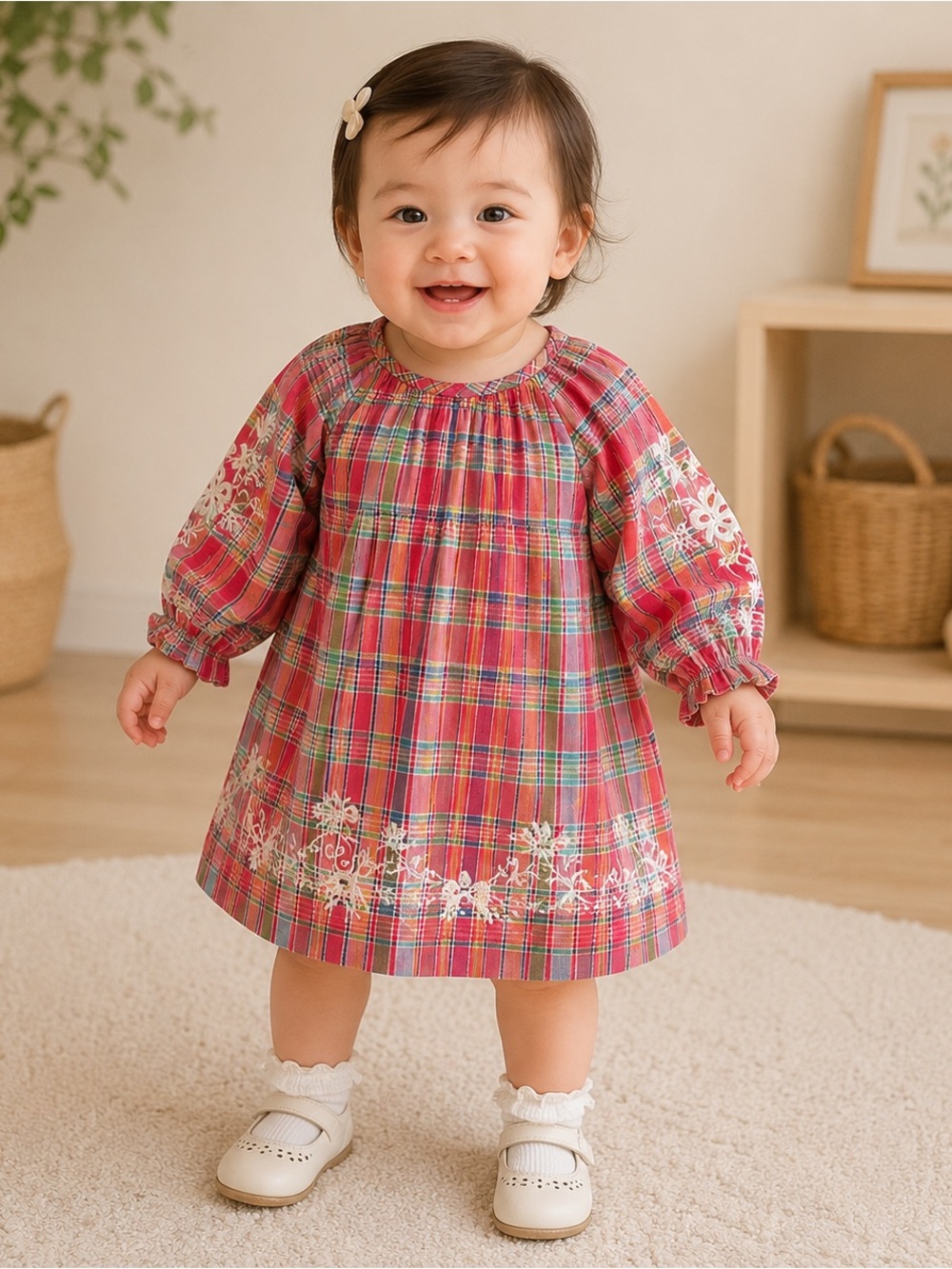 NWT Mrs a Little Girls' Plaid Embroidered Dress - Picture 3 of 12